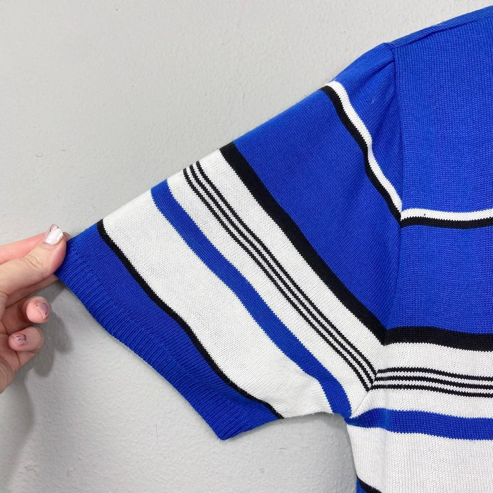 Vintage Alfred Dunner Twofer Cardigan Sweater Set Size L‎ Striped Blue Attached